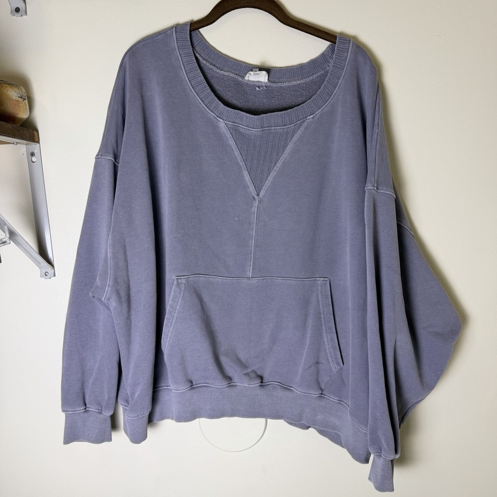 Peach Love Women's Blue Solid Knit Pullover Sweatshirt Oversized Comfy Wear Fall